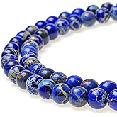 JarTc Natural Stone 6 Colors Sea Sediment Imperial Jasper Round Loose Beads for Jewelry Making (6mm, Dark Blue)