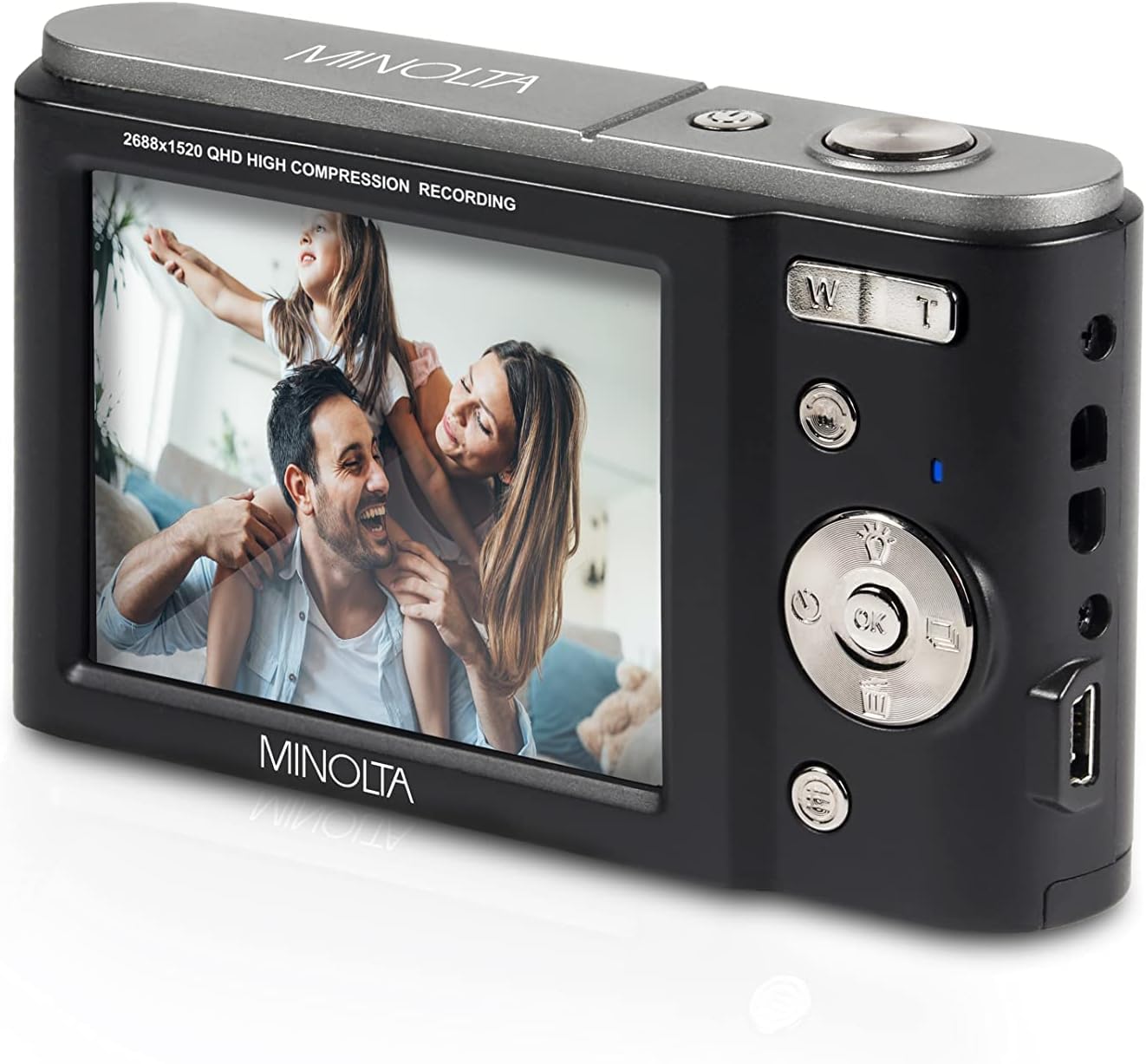 Minolta MND20 44MP Digital Camera – 2.7K Ultra HD Video, 16X Digital Zoom, Anti-Shake Stabilization, Time Lapse, Face Detection, 2.9-inch LCD Display – Lightweight Compact Camera (Black)