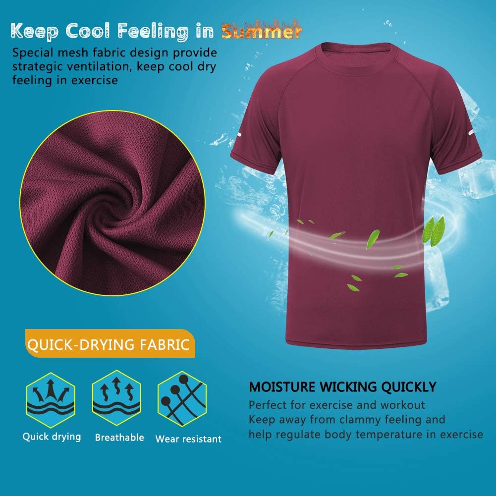 Men's Athletic T-Shirts, Cool Dry Fit Short Sleeve Shirt Fitness Sport Workout Crew Neck Tees: Clothing