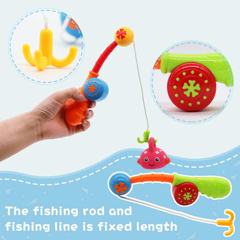 Nuheby Baby Bath Squeeze Toys Floating Fish Kids Fishing Pole Toddler Toys Baby Pool Float Bathtub Toy with 5 Cute Fishes for 18 Month Old
