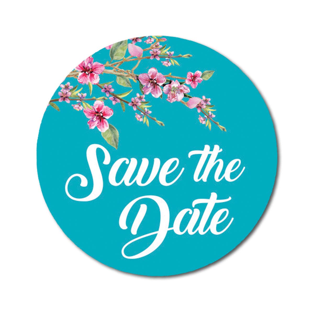 Darling Souvenir Round 1.6 Inches Turquoise Blossom Save The Date Stickers Envelope Seals-45 Pcs