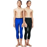 DEVOPS Boys' 2 Pack 3/4 Compression Leggings Athletic Baselayer Pants | 3/4 Capri Length, UPF 50+, 4-Way Stretch, Moisture-Wicking &amp; Quick-Dry