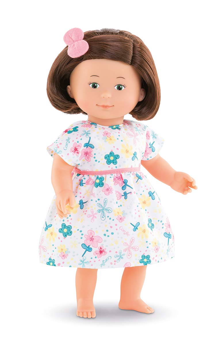 Corolle 9000260030 - Mon Premier Poupon Florolle Eglantine, Soft Body Doll with Brown Hair, Hair Scrunchie and Flower Dress, Vanilla Scent, 32 cm, Suitable for Children from 18 Months