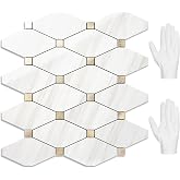 STICKGOO 10 Sheets Peel and Stick Backsplash, Polished Dolomite | PVC Mixed Metal Gold Kitchen Backsplash, Waterproof, Stick on Wall Tiles for Kitchen, Bathroom, Vanities, RV