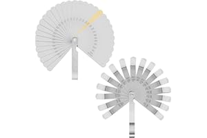 Bivethoi 2Pcs Feeler Gauge Set, Manganese Steel Dual Marked Metric and Imperial Measuring Tool (1 pcs Straight Feeler Gauge with 32-Blade + 1 Pcs Offset Feeler Gauge with 16-Blade)