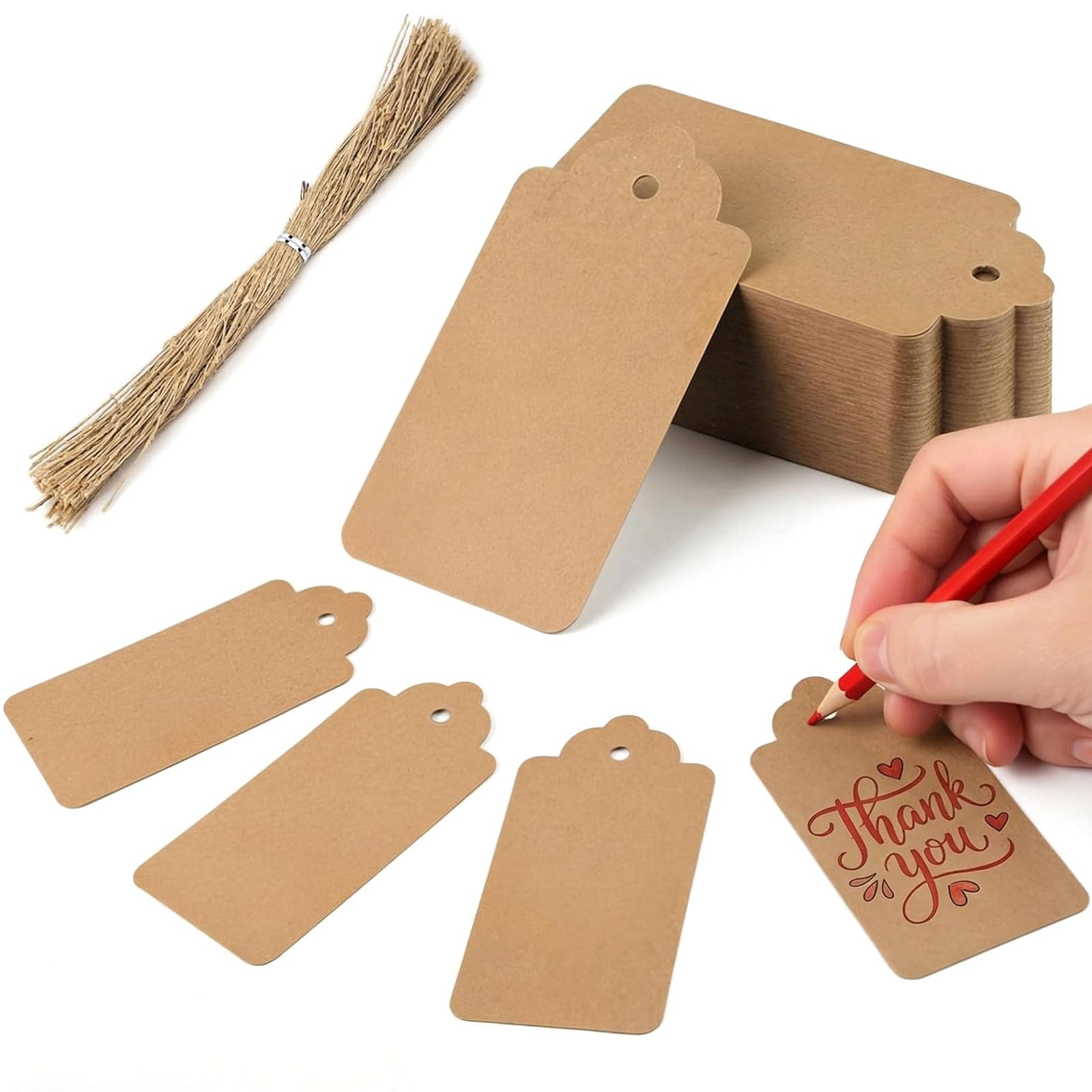 HAKACC 100PCS Brown Kraft Gift Tags with String, 10x5cm Paper Tags for Christmas Wrapping, Festive Crafts, Wedding, Birthday and DIY Decorations