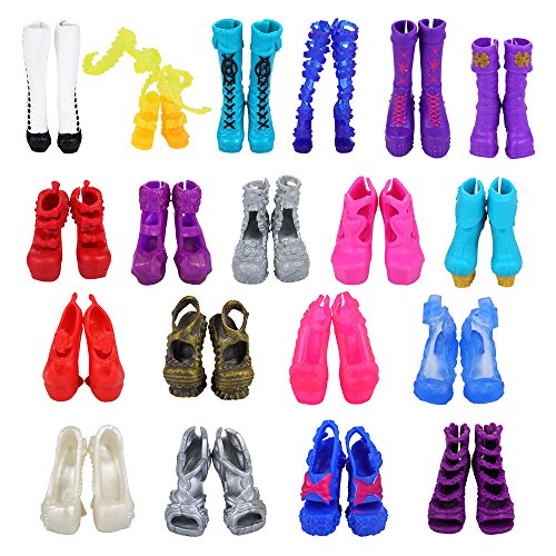 Barwa 10 Pairs Doll Shoes Accessories for Monster High Doll Fashion High Heels Sandals Boots Shoes Pack