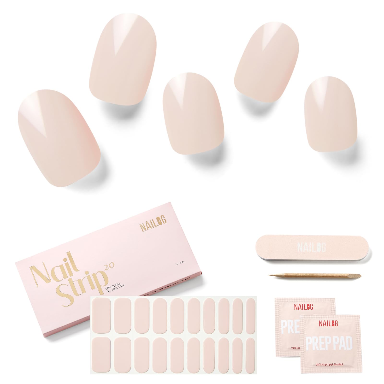 NAILOG Semi Cured Gel Nail Strips, 20 Pieces Extra Long Nail Polish Strips, Long Lasting Semi Cured Gel Nail Stickers with Soft Glossy Finish,White Gardenia — image 1