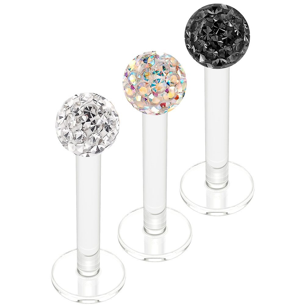 Bling Unique 3pc Acrylic Lip Ring Studs 16 Gauge 8mm Marilyn Monroe Piercing Jewellery 3mm Crystal Balls