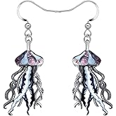 NEWEI Funny Enamel Whale Octopus Jellyfish Shark Earrings Seahorse Dangle Beach Jewelry for Women Hawaiian Gifts