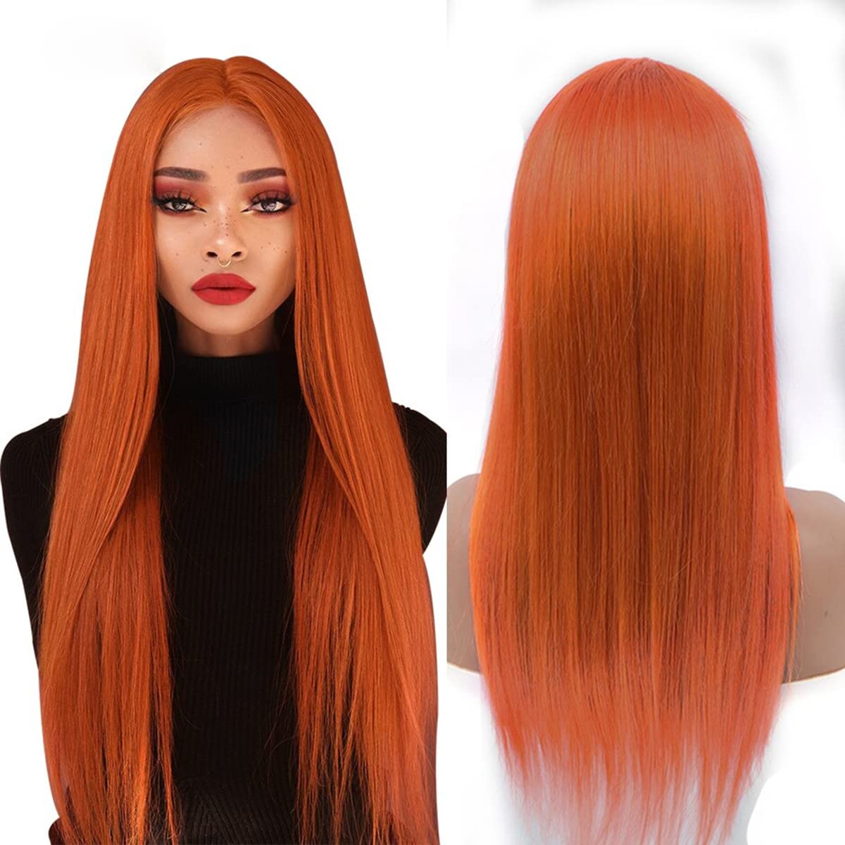 DUAUJUIU 4x4 Lace Closure Wigs Human Hair Orange Ginger 4x4 Middle Part Lace Front Wig Straight Pre Plucked with Baby Hair for Women 22 Inch