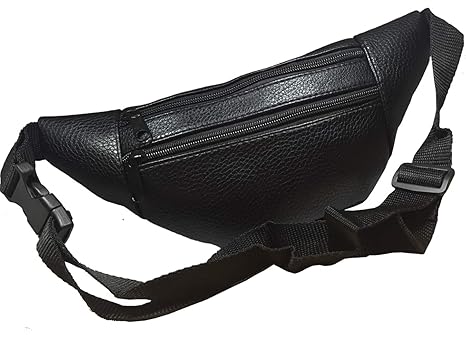 Bauchtasche schwarz Leder Herren & Damen - Wealthy Lion® Premium weiche schwarz Leder Gürteltasche - Black Leather Waist Bag-