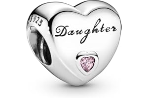 Pandora Jewelry Daughter Heart Charm - Pink Cubic Zirconia Heart Charm for Pandora Charm Bracelets - Family Charm Perfect for Birthday Gift & More - Sterling Silver