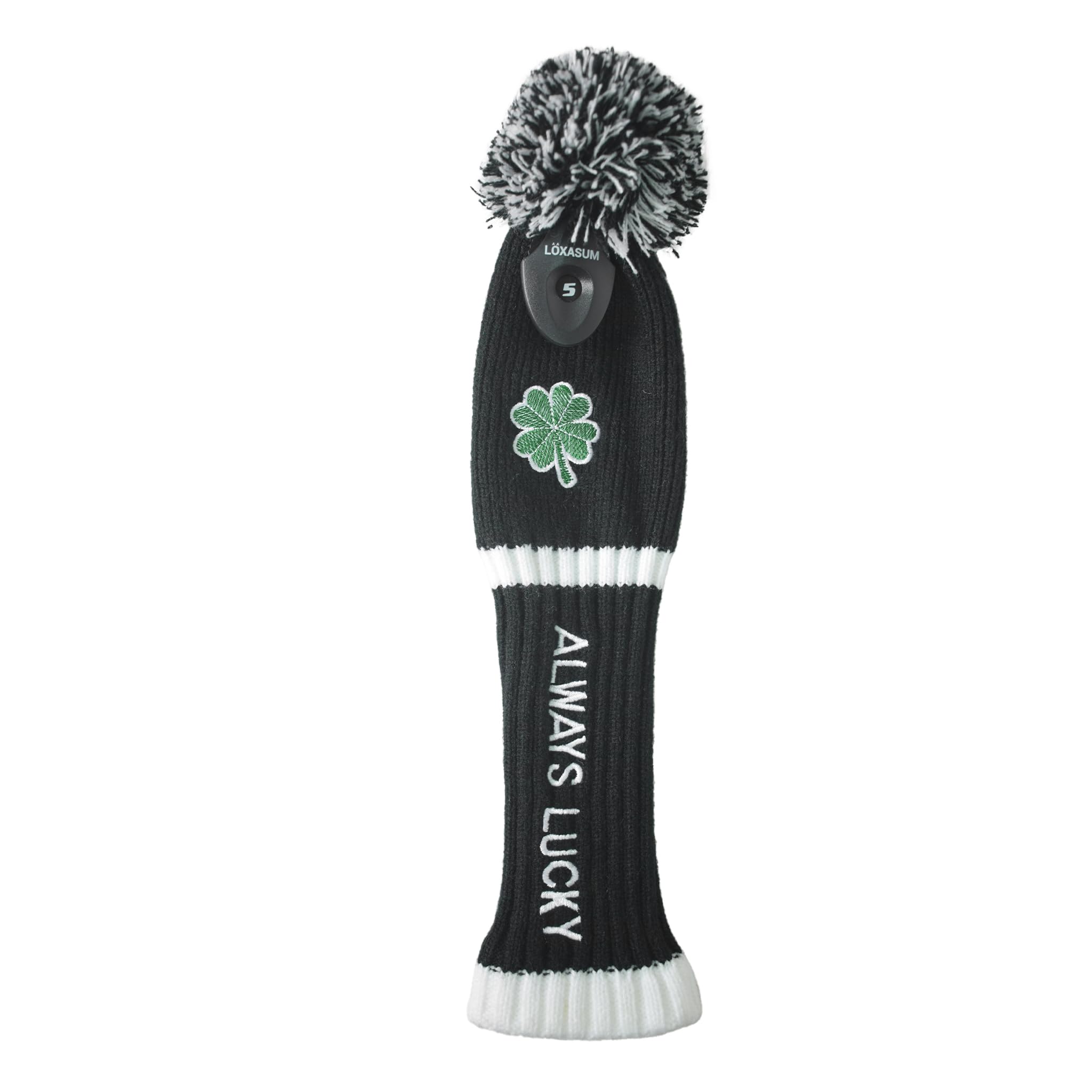 LOXASUM Golf Club Head Covers 1 3 5 Set Knitted St. Patricks Day Gift Original Clover Embroidered Always Lucky 460cc Driver Wood POM POM (5 Wood, 1)