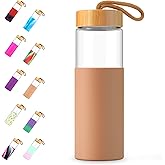 Tronco 24 oz Glass Water Bottles with Lids, Reusable Borosilicate Glass Bottles with Bamboo Lid & Non-Slip Silicone Sleeve for Gym, Hiking, Men and Women, Leak-Proof, BPA-Free, Dishwasher Safe