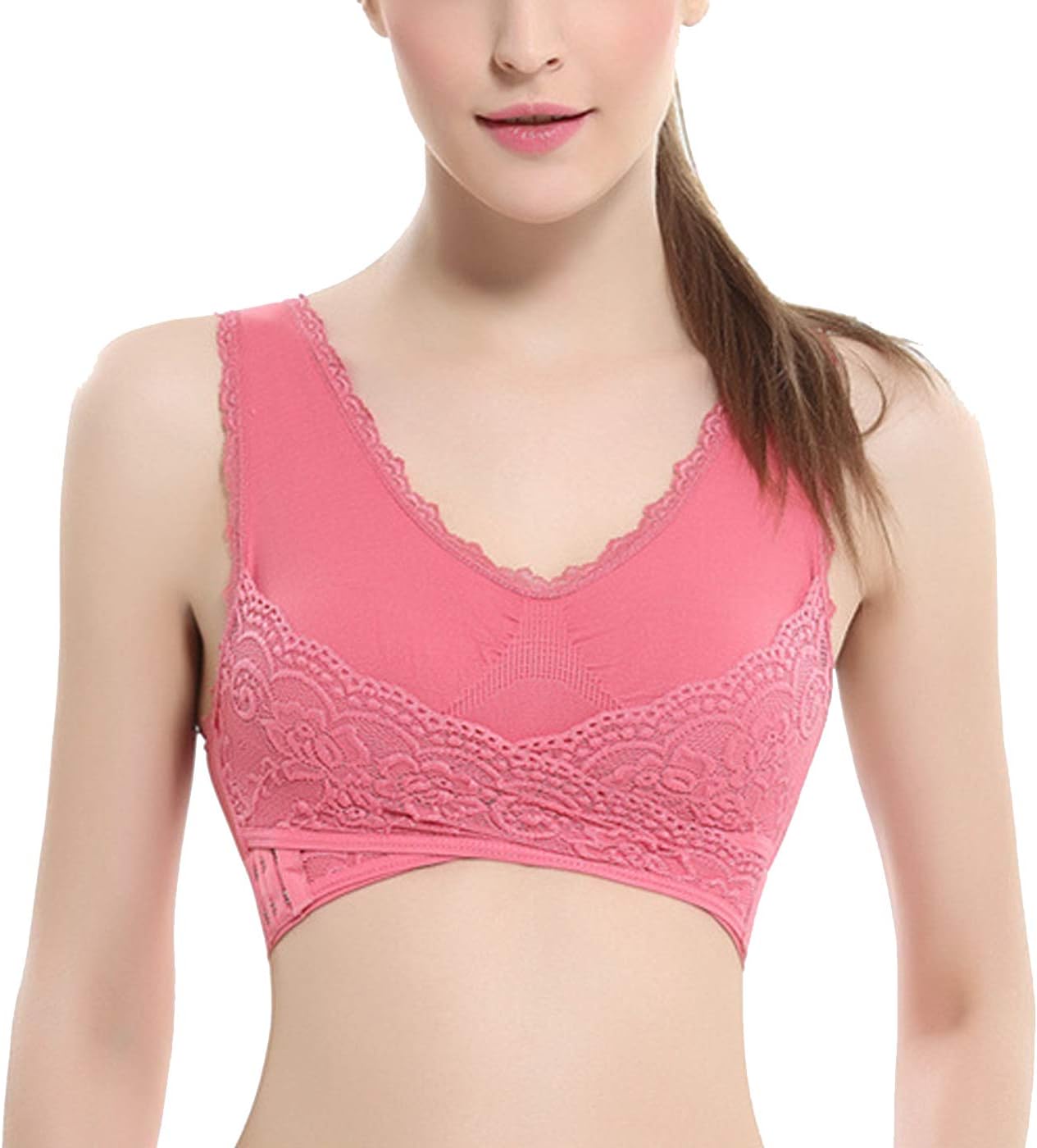 Women's Sports Bras Front Cross Adjustable Side Buckle Wireless Lace Seamless Yoga Push-up Bra