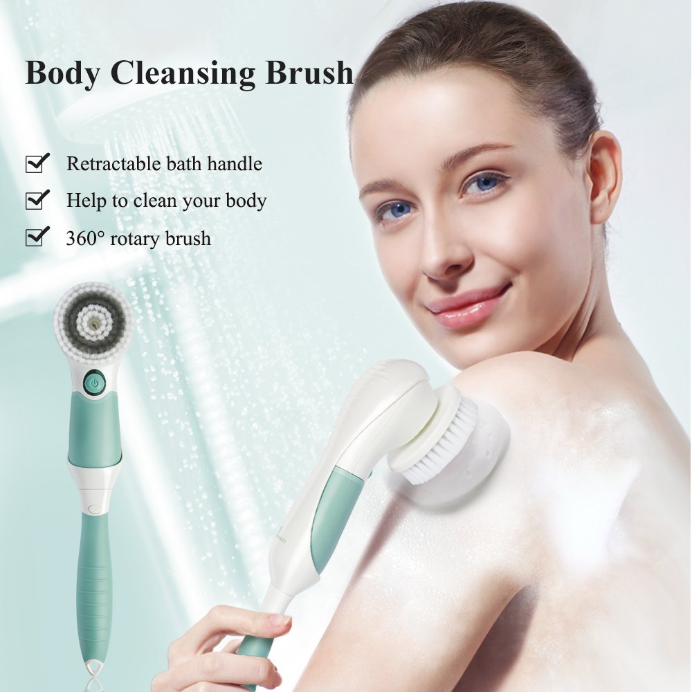 TOUCHBeauty Rotating Facial Brush Waterproof Face & Body Deep Cleansing System with 2 Spin Head, Skin Exfoliator Massager Bathing Brush,Pore Minimizer, Blackhead Remover SPA Skin Care Set TB-14839
