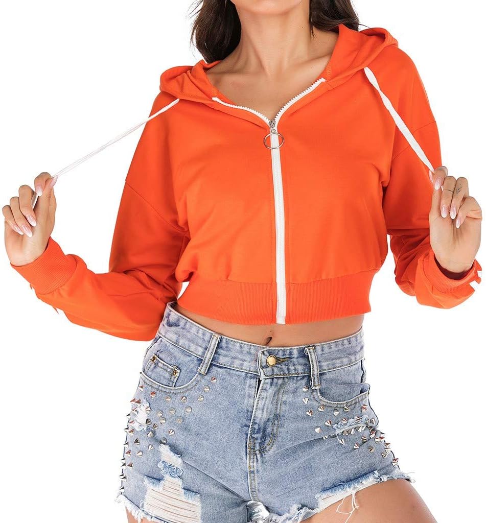 LOPILY 2019 Fashion Women Long Sleeve Tops Zipper Hooded Loose Overall Short Sweatshirt Top Soft Autumn Winter Blouse