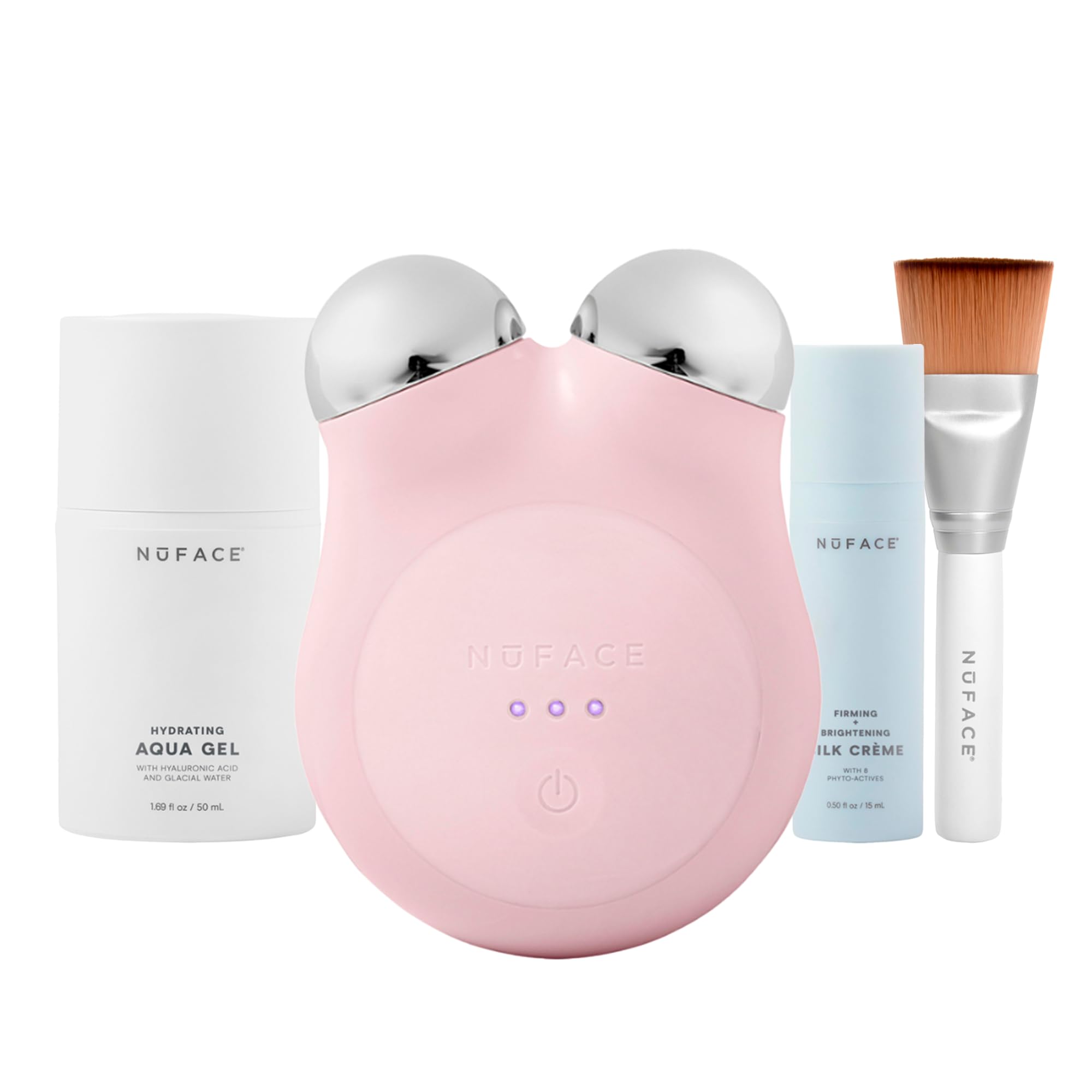 NuFACE MINI+ Microcurrent Facial Device Kit - FDA Cleared Face Sculpting & Skin Firming Device to Contour & Tone + Microcurrent Gel Activator, Silk Creme & Applicator Brush - Sandy Rose