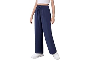 Ecolala Girls Loose Straight Leg Sweatpants High Waisted Baggy Joggers with Drawstring Navy Blue