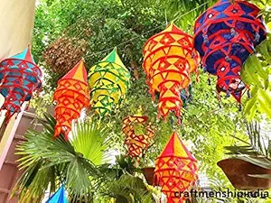 INDIANHANDICRAFTS Christmas Festival 10 Lot Mix Color Lamps Cotton Hanging Lamp Shade Home Living Decor Bohemian Ethnic Lamp Indian Wedding Decor Lanterns Diwali Lamps