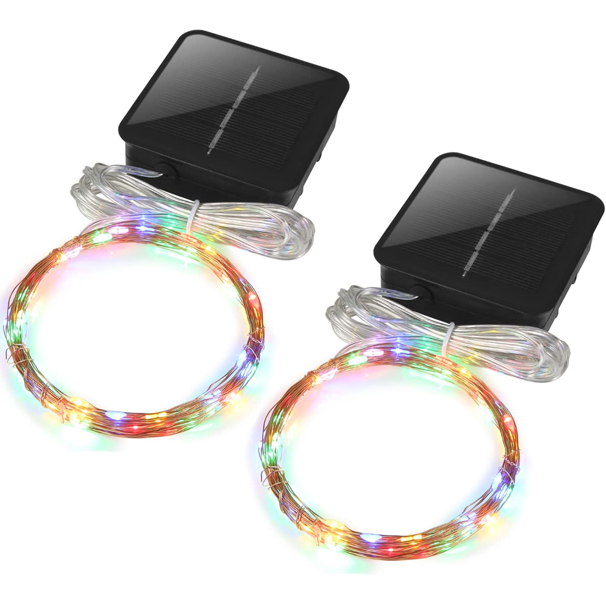 Mini Short Solar Christmas Lights Outdoor Small Solar Powered Waterproof String Light for Firefly Fairy Garden,Patio Lantern, Fence, Railing,Arbor Craft,5m 50LEDs,2 Pack (Multi-Color)