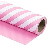 WRAPAHOLIC 30 Inch Reversible Pink Wrapping Paper - Pink and Stripes Wrapping Paper for Birthday, Holiday, Wedding, Baby Shower Wrap - 30 Inch x 33 Feet