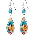 BG&WLing Turquoise Earrings for Women, 925 Sterling Silver Teardrop Dangle Drop Earring Western Native Vintage Bohemian Earrings Fashion Jewelry (Teardrop)