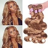 Top Hair Peruvian Body Wave Weave Hair one Bundle Dark Blonde #27 Virgin Human Hair Wefts Hair Extensions Deal with 100% Human Hair Extensions 14 inch