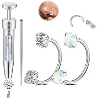OUFER Body Piercing 2PCS 316L Surgical Steel Horseshoe Nose Rings Hoops 20G Push Pin Threadless Nose Rings For Women Men CZ Horseshoe Septum Lip Eyebrow Helix Daith Ear Piercing Jewelry 7mm/8mm