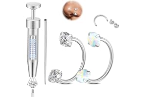 Opal Nose Ring Studs Horseshoe Nose Rings Hoops Stud 316L Stainless Steel Nose Rings Round CZ Square Screw L Shaped Nose Stud Hypoallergenic Nostril Piercing Jewelry for Women Men