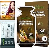 Herbishh Hair Color Shampoo, Ammonia Free Golden Brown, 10 Sachets with Argan Mask and Stain Remover, 3-in-1 Hair Dye for Gray Hair