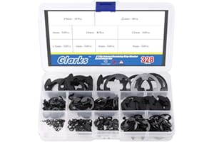 Glarks 328-Pieces 9 Size Black Alloy Steel E-Clip External Retaining Ring Washer Assortment Set