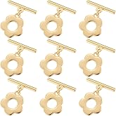 Beebeecraft 1 Box 10 Sets Toggle Jewelry Clasps Connectors 18K Gold Plated Brass Flower Toggle Clasps T-bar Necklace Bracelets Jewelry Making Finding