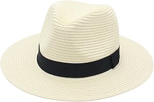 Wedhapy Mens Straw Hat Panama Hat, Wide Brim Straw Panama Roll up One Size Fedora Beach Sun for Women Men Beige