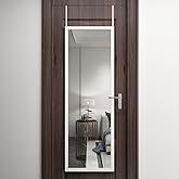 whitebeach 48" x 16" Over The Door Full Length Mirror Wall Mounted Hanging with 2 Metal Hangers for Bedroom Living Room Bathroom White