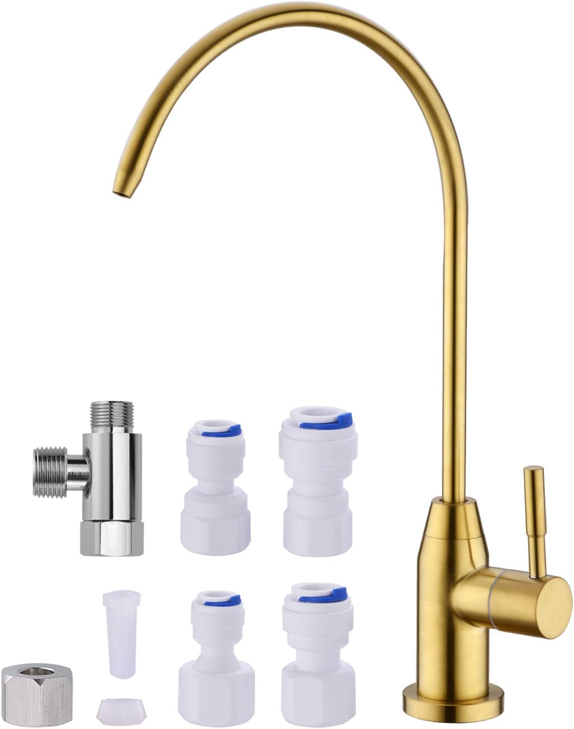 SINKINGDOM Brushed Gold Drinking Water Filter Faucet Kit for Filtration System Non-Air Gap, Lead-Free Stainless Steel, Filter not Included - - 