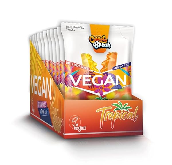 CANDY BREAK VEGAN GUMMIES – EXOTIC TROPICAL FRUITY GUMMY BEARS – GIFT SNACKS FOR ADULTS & KIDS – 4OZ (PACK OF 12)