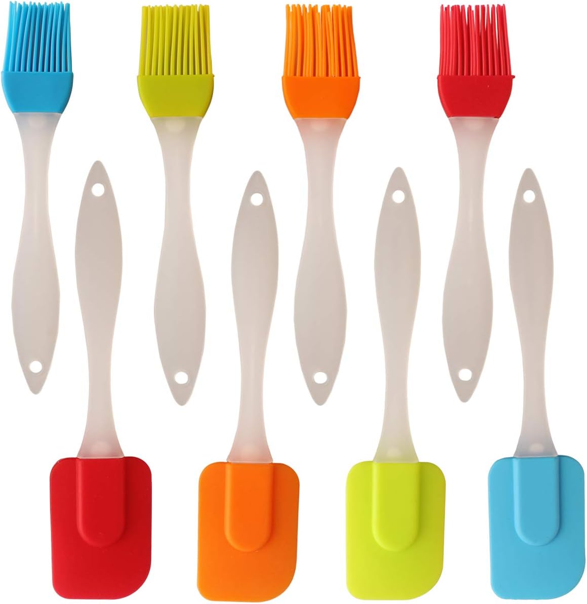 Silicone Spatula Scraper Silicone Brushes Heat Resistant Non-Stick Flexible Rubber Kitchen Essential Gadget for BBQ Grill Barbecue Baking Kitchen Cooking, Baste Set of 8