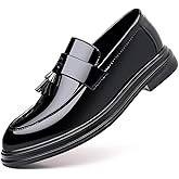 ZUAUOOT Men's Casual Driving Shoes Patent Leather Tassel Loafers Non-Slip Penny Formal Tuxedo Shoes Business Party Leather Shoes