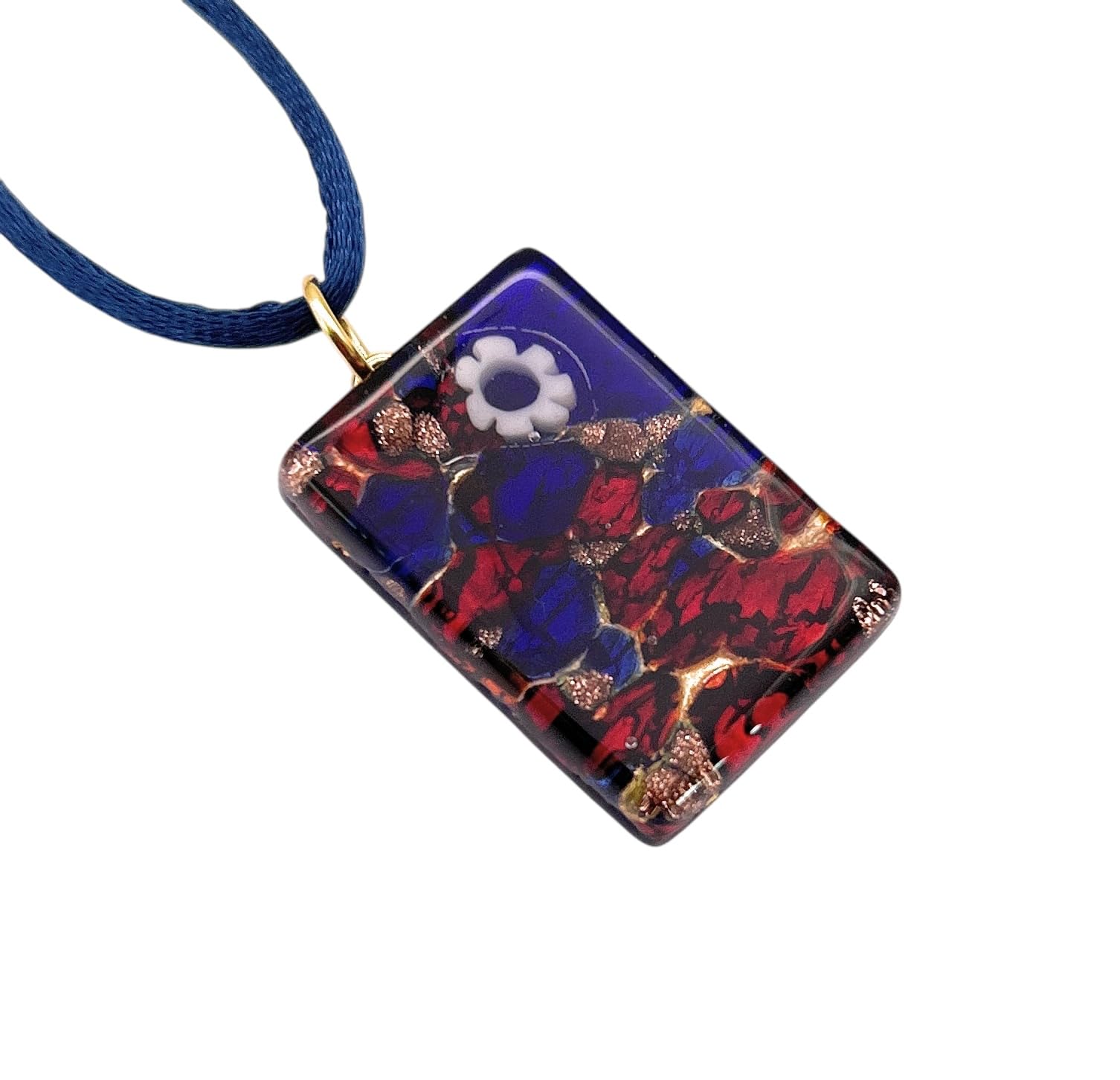 Handmade Murano Glass Pendant, Murano Glass Jewellery from Venice Italy, Millefiori Flower Pieces on Gold Leaf, 3cm x 2cm (Camilla)
