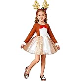 LATOBREATH Little Girls Toddler Christmas Reindeer Dress Brown Party With Deer Ear Hair Band