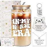 DDOFAH Nurse Christmas Gifts for Women, Rn Appreciation Gift Nurses Week Set, Nursing Birthday Thank You Gifts with 16 Oz Can Glass Cup