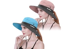 29 IYEBRAO IYEBRAO 2 Pack Womens Ponytail Sun Hat UV Protection Bucket Hats Foldable Wide Brim Summer Boonie Beach Cap Fishing Hiking