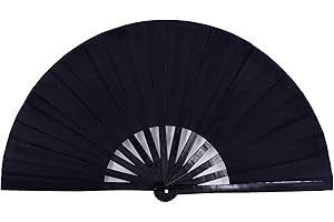 Amajiji Large Folding Hand Rave Fan Popping Fans for Line Dancing, Big Clacking Fans Clap Fan for Boots On The Ground Dance,Party,Decoration,Festival (Black)