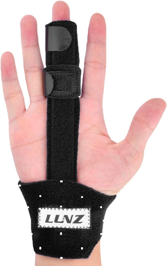 Luniquz Trigger Finger Splint, Perforated Finger Brace Splint with Metal Support to Stabilize Broken Finger Joint & Relieve Pain, Black in S