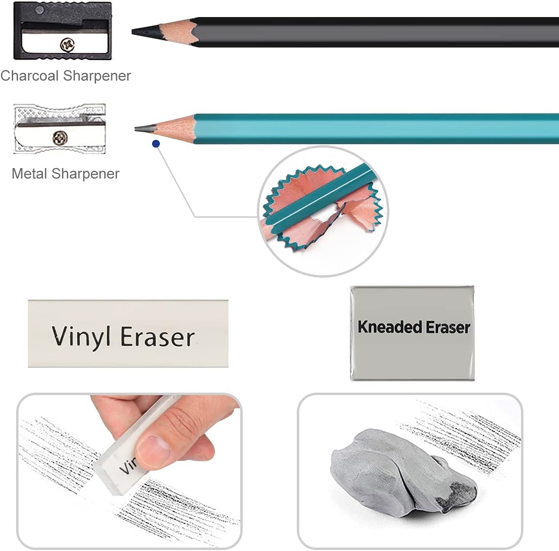 Adkwse Sketch Pencils Set, Art Supplies, Drawing Set, Graphite and Charcoal Pencils, 100 Page Drawing Pad and Kneaded Eraser, Art Kit and Supplies for Kids, Teens and Adults, Sketch Set : Office Products