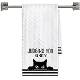 Chicimln Funny Black Cat Kitchen Towels, Cat Lover Lady Mom Gifts Decorative Hand Towels for Bathroom, Judging You Silently Black Kitten Dish Tea Towel Drying Cloth for Kitchen, 16x24 Inch