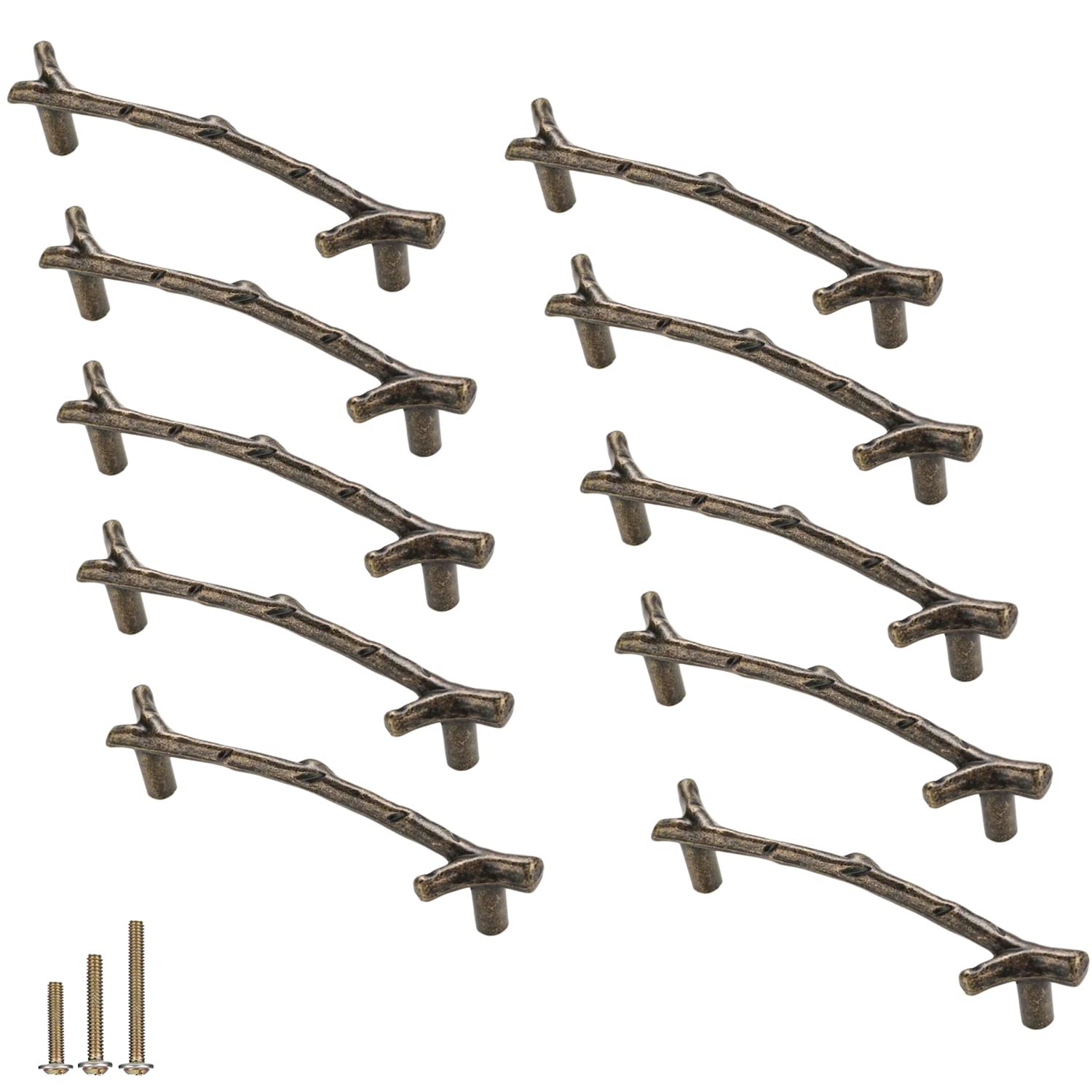 Photo 1 of ESreake 10Pcs Branch Knobs Vintage Tree Twig Branch Cabinet Knobs Pull Handles,Zinc Alloy Drawer Single Hole Handle for Farmhouse Cabin Mountain House Cupboard (10 Pack, Hole Distance 3.8", Bronze)