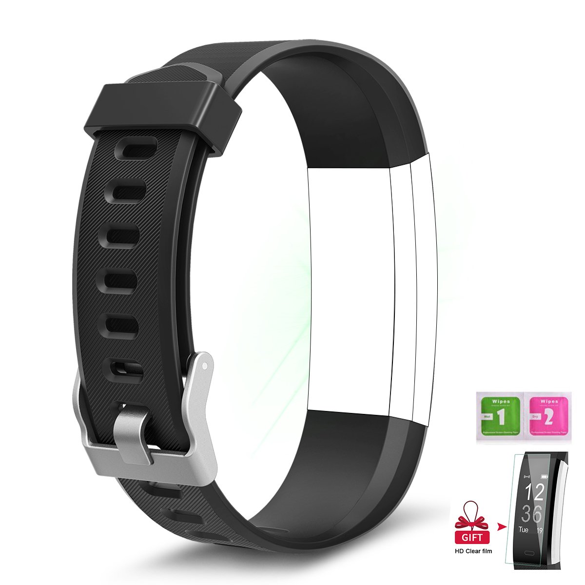 AIEX Fitness Tracker Bands for moreFit Slim HR Plus/Muzili YG3 Plus/Letufit ID115Plus/TwobeFit fitness tracker/BADIQI 115 Plus with Gift Screen Protector … (Black)